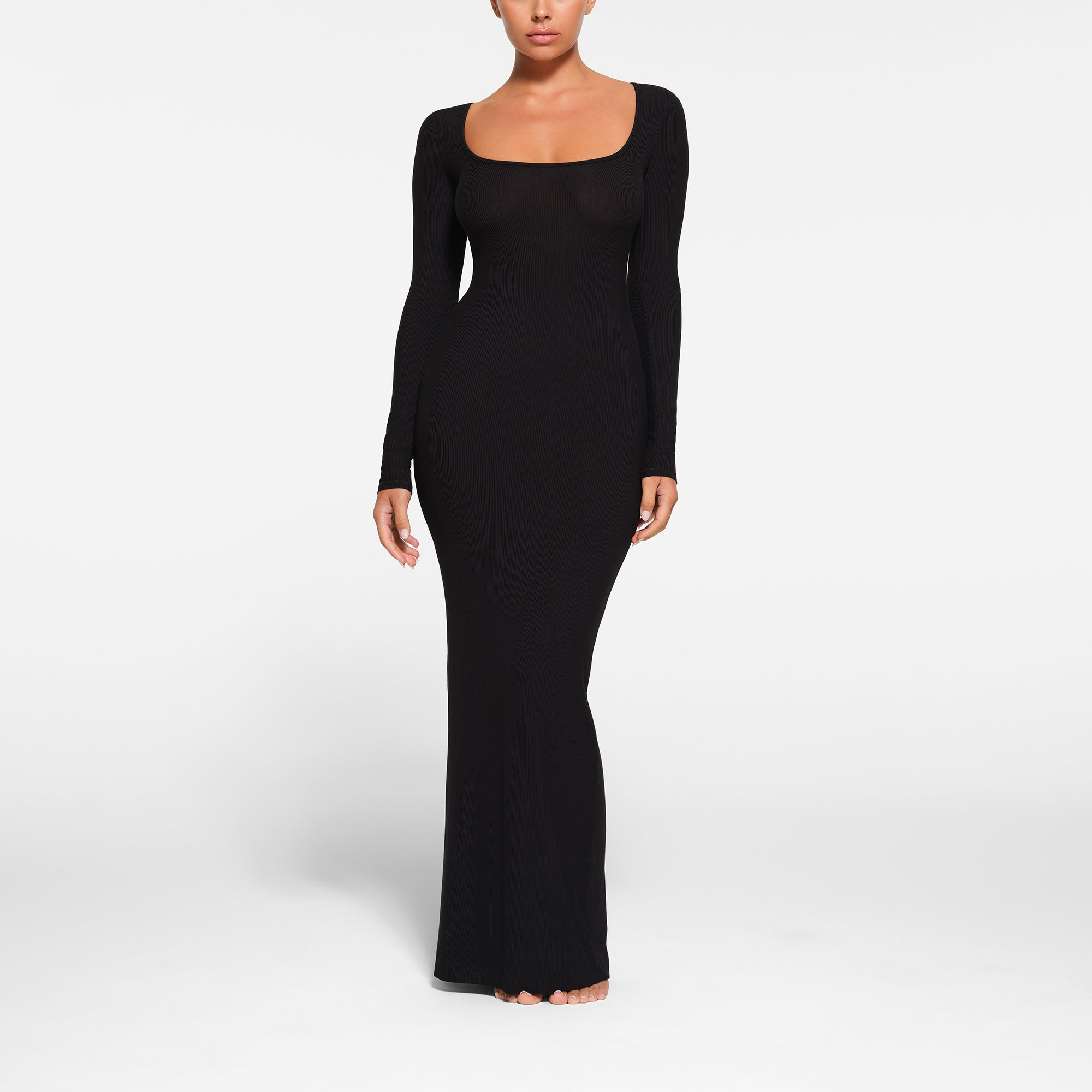 SKIMS SOFT LOUNGE PETITE LONG SLEEVE DRESS | ONYX - ELBİSE