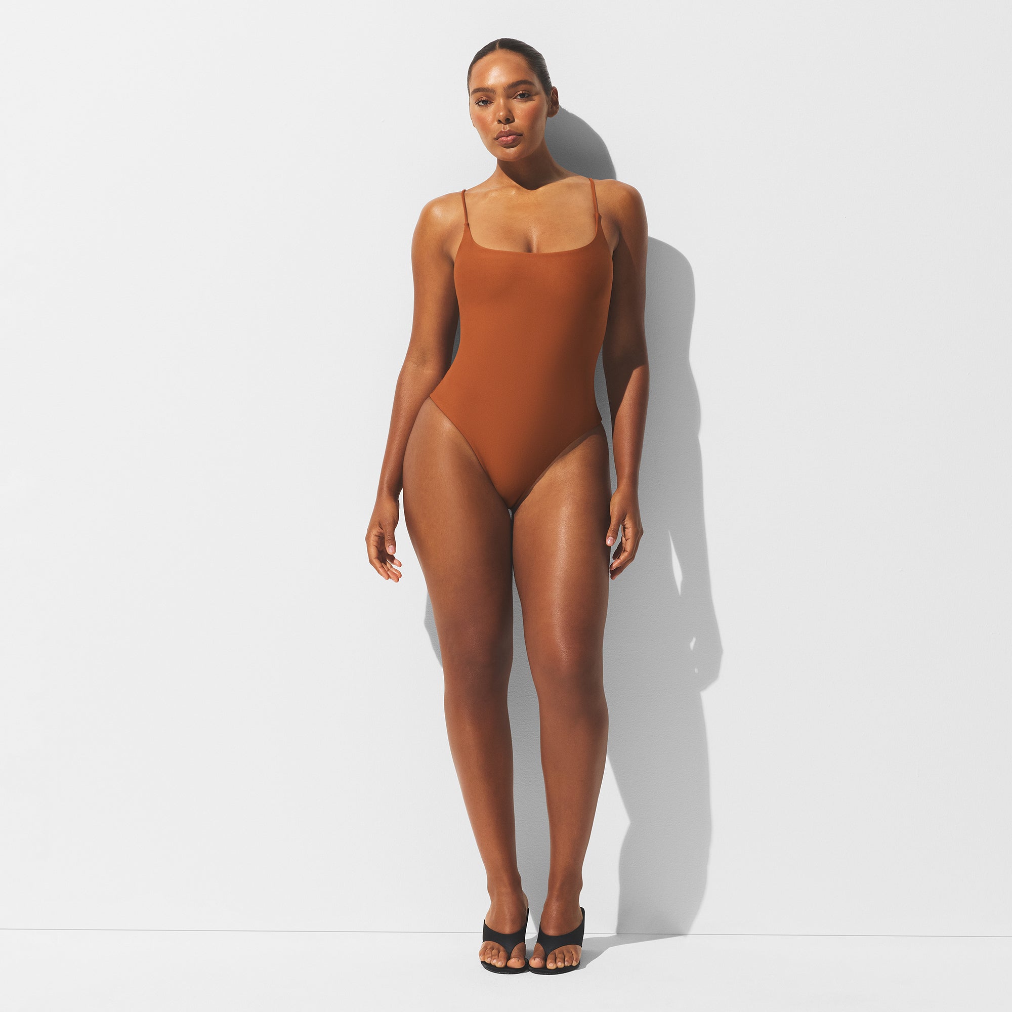 SKIMS ICONIC SWIM SQUARE NECK ONE PIECE | BRONZE - MAYO